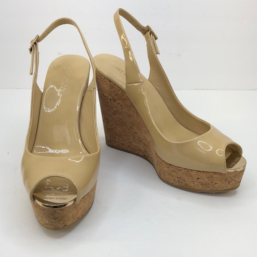 【JIMMYCHOO】 beige sandals （関税送料込） Jimmy Choo Snakeskin Slingback Platform Wedge Sandals Beige